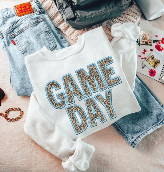 Game Day Leopard (Embroidery look) - light blue - DTF