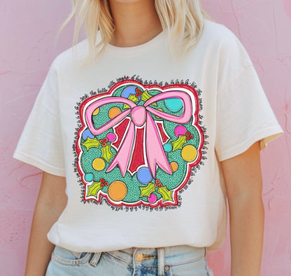 Christmas Bow Wreath (2-in-1 front/back transfer) - DTF