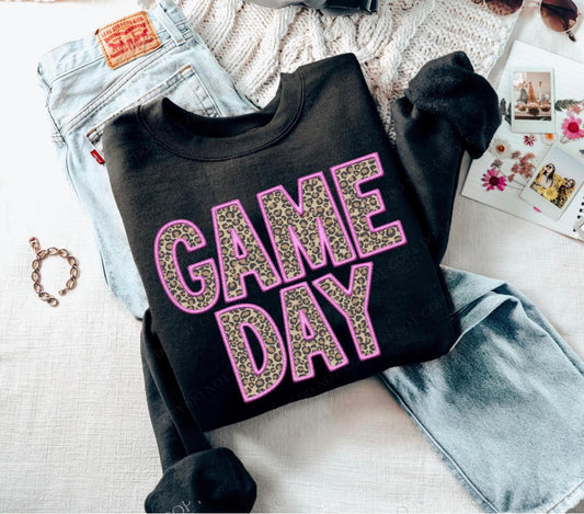 Game Day Leopard (Embroidery look) - pink - DTF