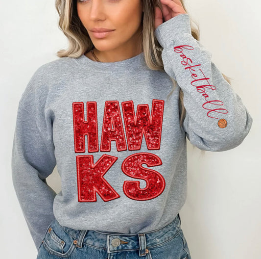 Hawks (basketball - Sequins/Embroidery look) - DTF