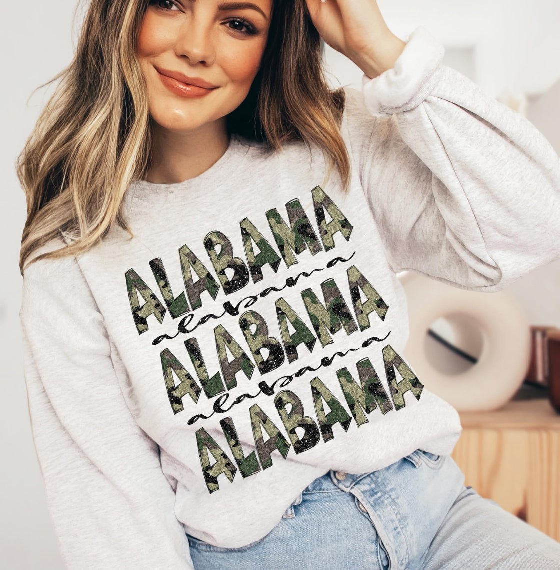 Alabama (Camo Glitter Stacked State) - DTF