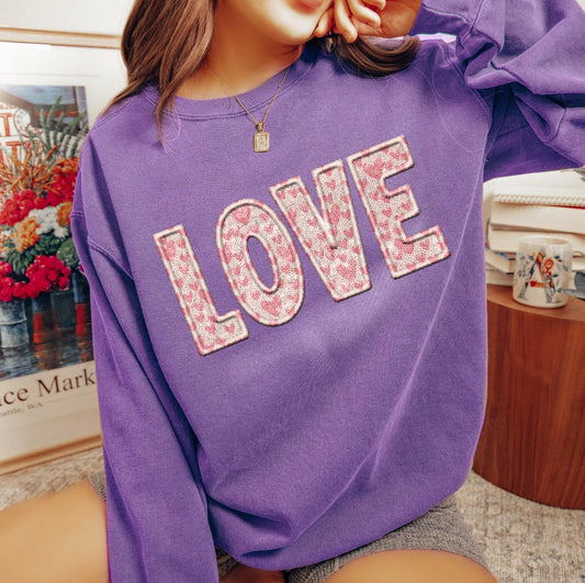 Love - hearts (sequin/embroidered look) - DTF