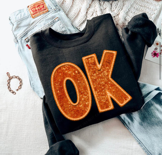 OK - Oklahoma (Orange - Sequins/Embroidery look) - DTF