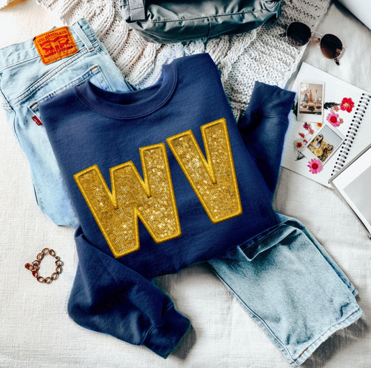 WV - West Virginia (Sequins/Embroidery look) - DTF