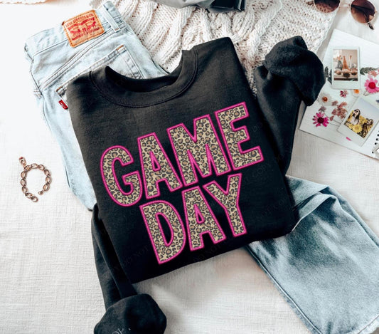 Game Day Leopard (Embroidery look) - hot pink - DTF
