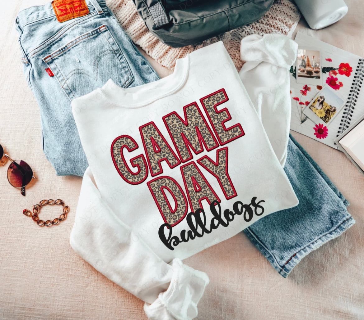 Game Day Leopard (Embroidery look) - Bulldogs (red/black) - DTF