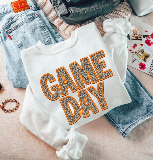 Game Day Leopard (Embroidery look) - orange - DTF