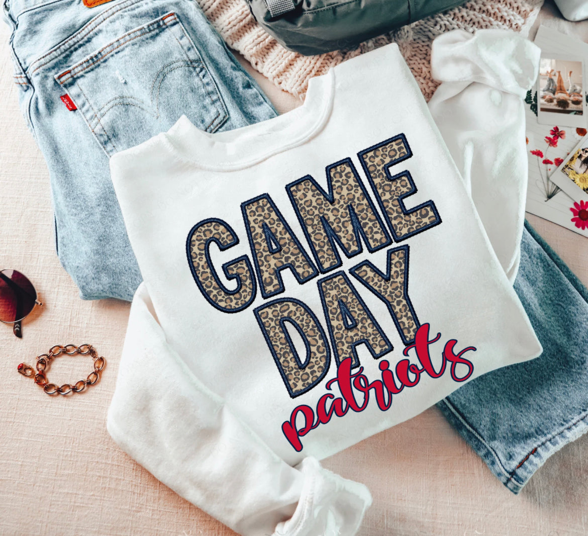 Game Day Leopard (Embroidery look) - Patriots - DTF