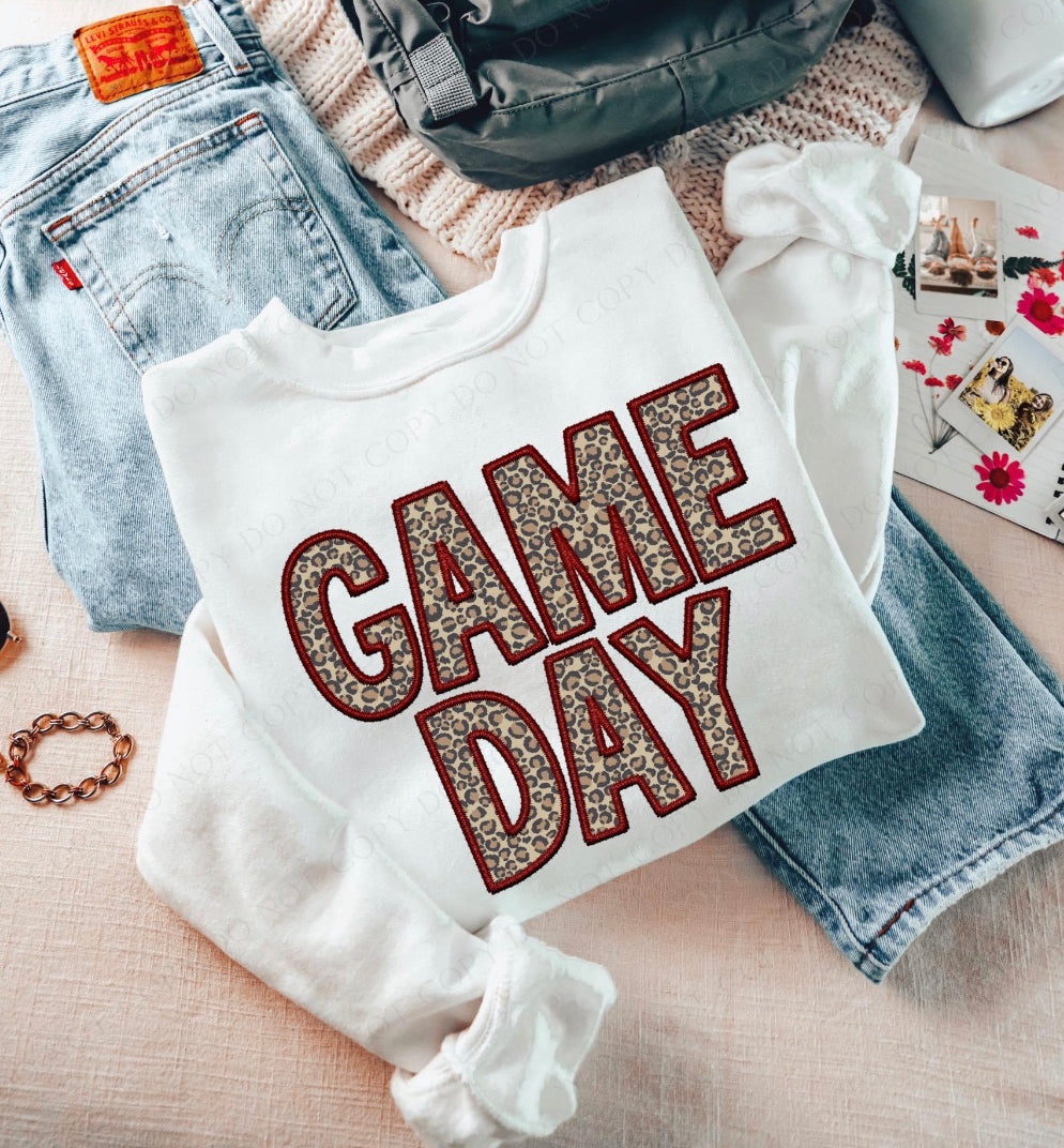 Game Day Leopard (Embroidery look) - maroon - DTF
