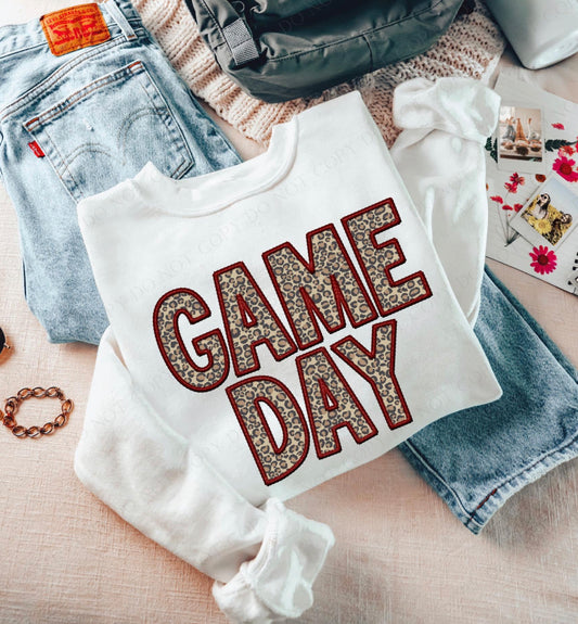 Game Day Leopard (Embroidery look) - maroon - DTF