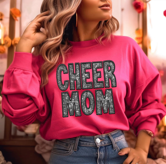 Cheer Mom (faux diamond bling embroidered look) - DTF