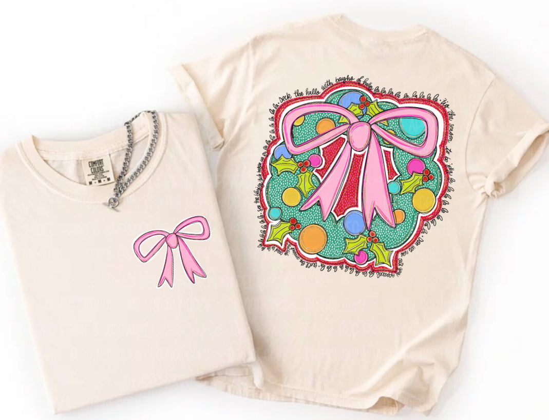 Christmas Bow Wreath (2-in-1 front/back transfer) - DTF