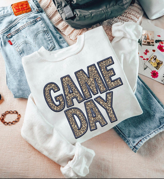 Game Day Leopard (Embroidery look) - navy - DTF
