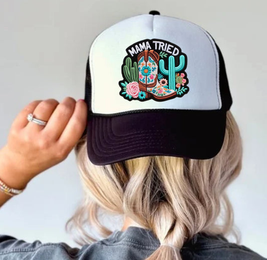 Mama Tried (faux embroidered hat patch)  - DTF