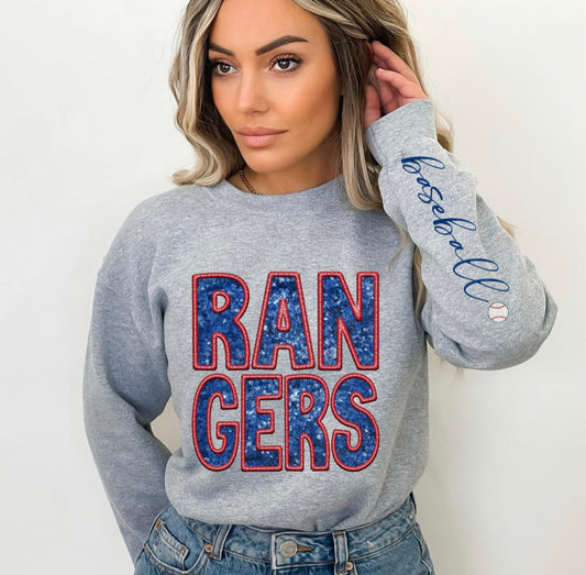 Rangers (Baseball - Sequins/Embroidery look) - DTF