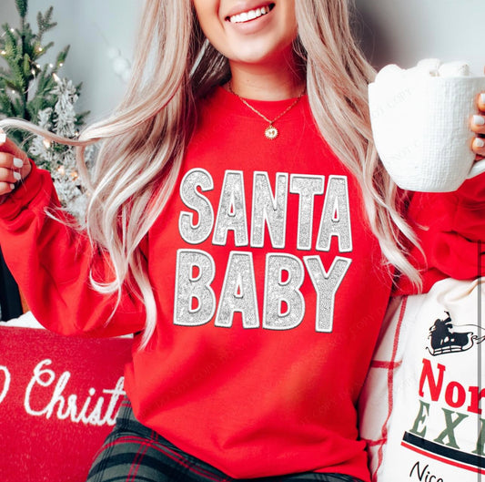 Santa Baby (White - bling look) - DTF