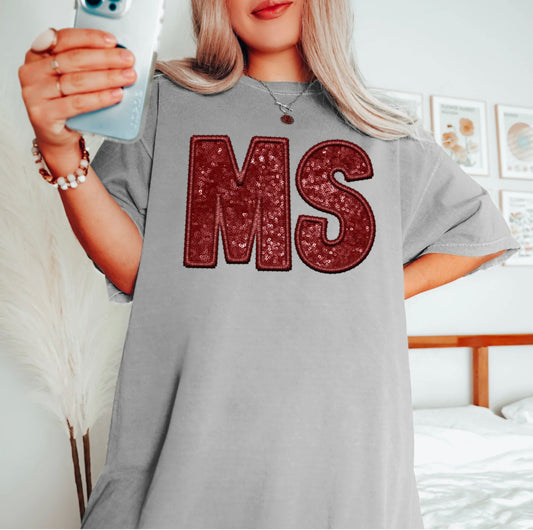 MS - Mississippi (Maroon - Sequins/Embroidery look) - DTF