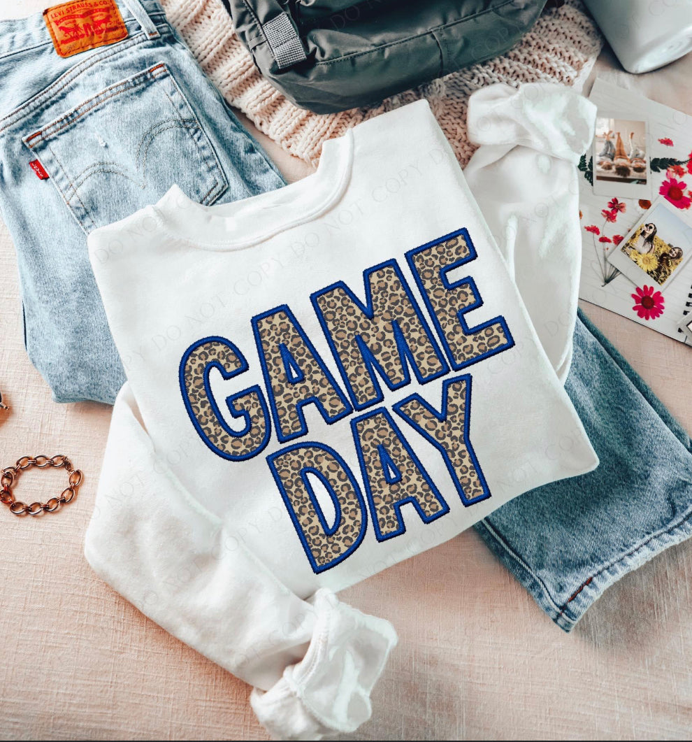 Game Day Leopard (Embroidery look) - royal blue - DTF