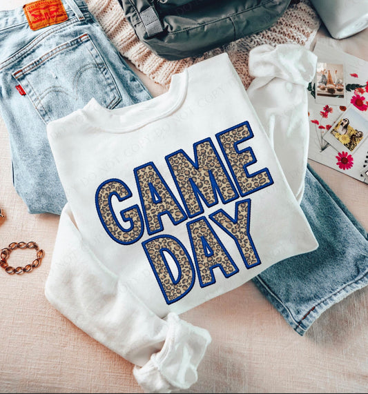 Game Day Leopard (Embroidery look) - royal blue - DTF