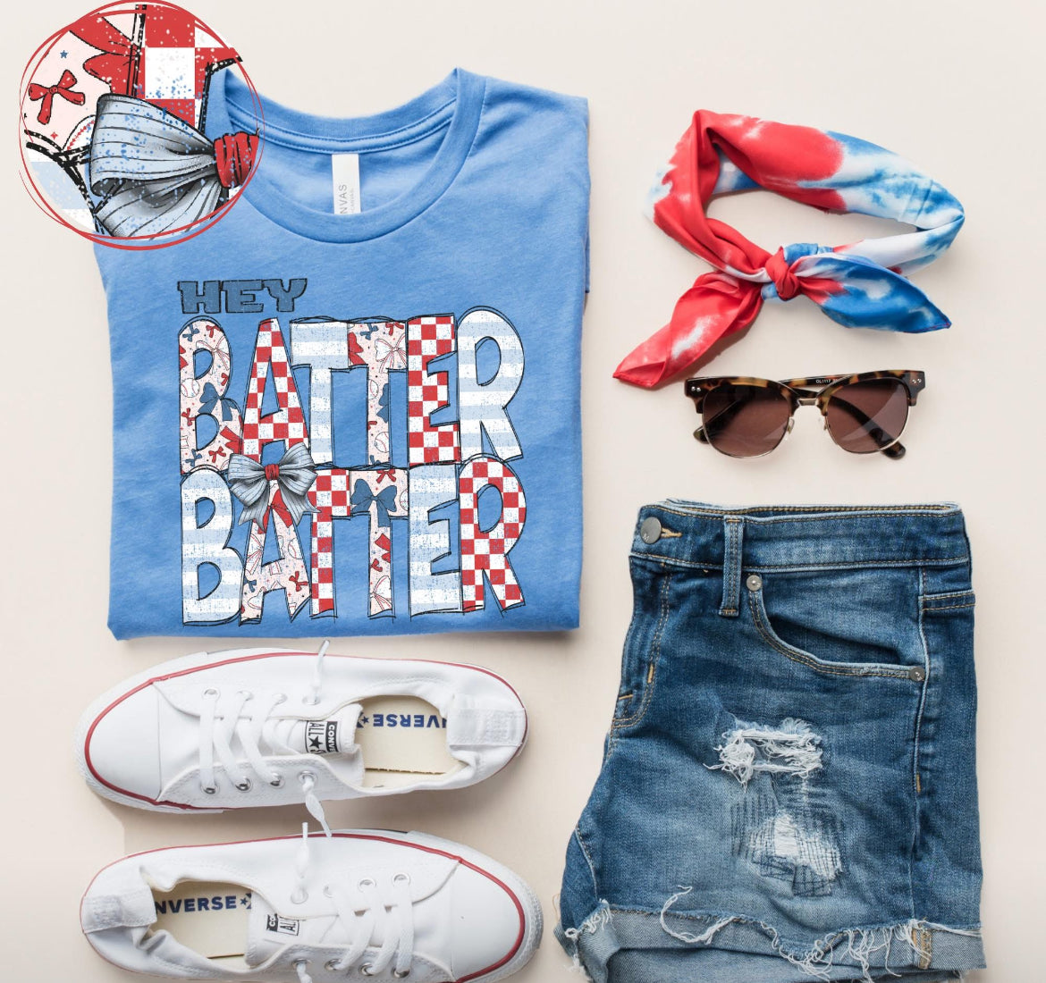 Hey Batter Batter (Distressed Baseball and Bows) - DTF