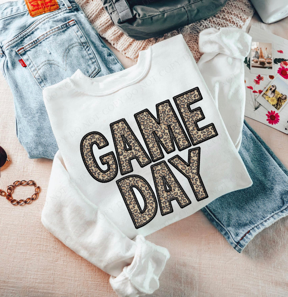 Game Day Leopard (Embroidery look) - black - DTF