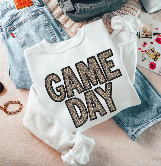 Game Day Leopard (Embroidery look) - black - DTF