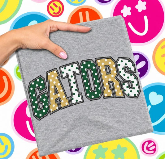 Gators - Dark Green/Vegas Gold (Sketched Arch Polka Dot Mascots) - DTF