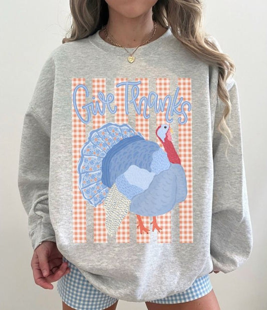 Give Thanks Turkey with Gingham Stripes - DTF