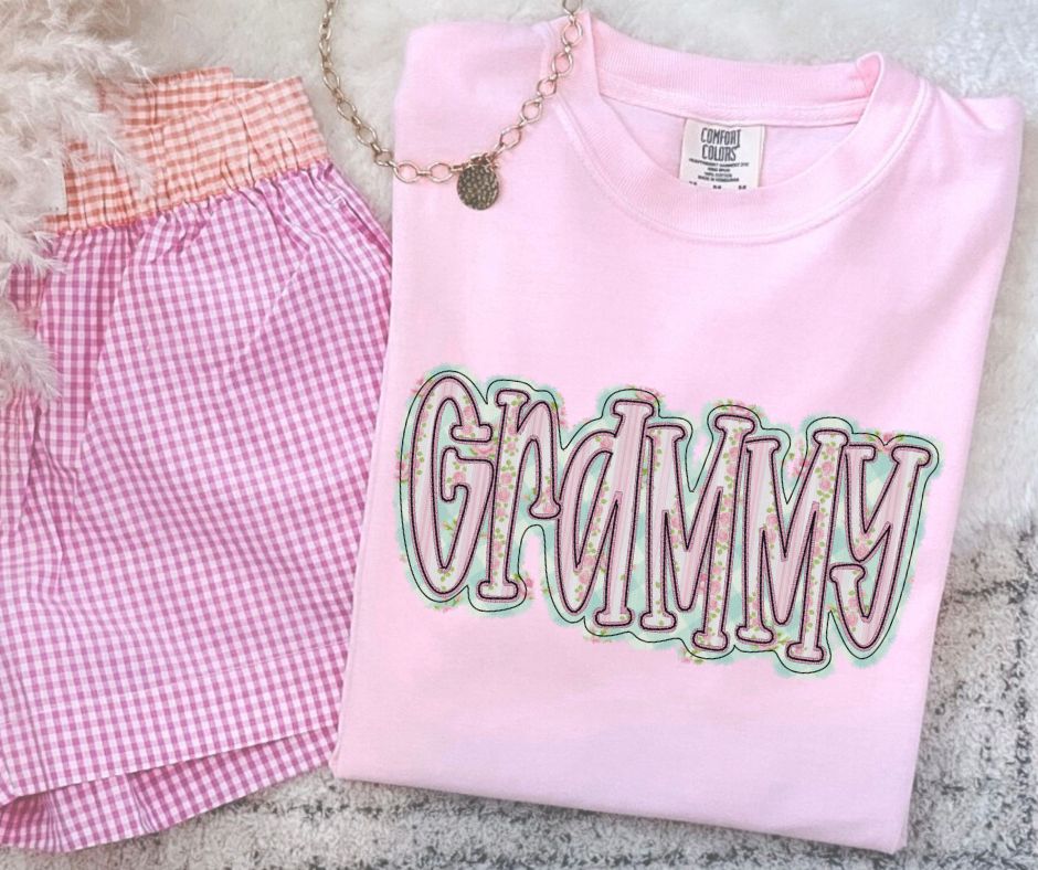 Grammy (Floral Check Faux Embroidered) - DTF