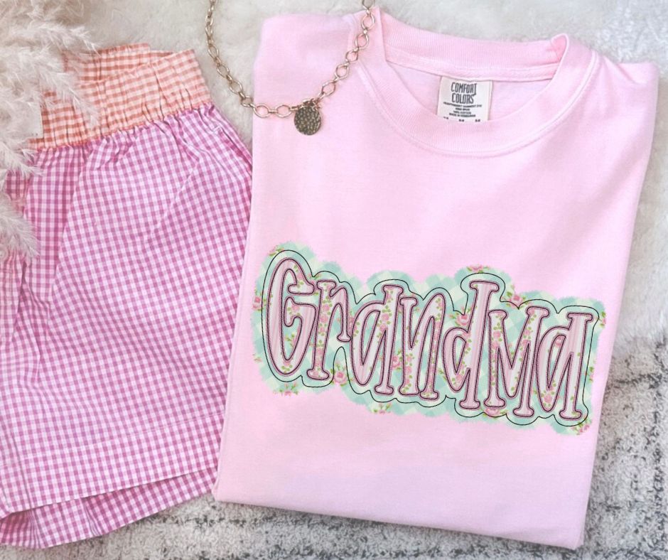 Grandma (Floral Check Faux Embroidered) - DTF