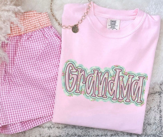 Grandma (Floral Check Faux Embroidered) - DTF