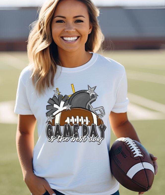 Game Day Best Day Football (Gray) - DTF