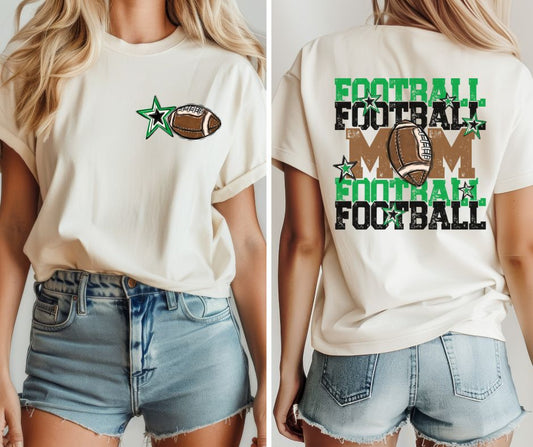 Football Mom - Green/Black (2-in-1 front/back design) - DTF