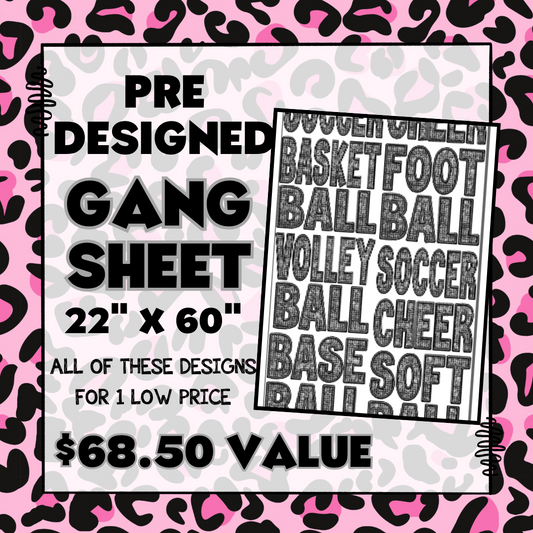 Pre-designed Gang Sheet - Diamond Bling Sports