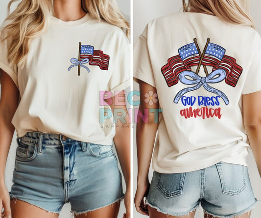 God Bless America (Flag with bow front/back 2-in-1 design) - DTF
