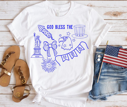 God Bless the USA (doodles) - DTF