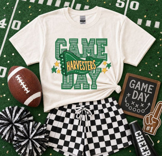 Harvesters - Kelly Green/Yellow Gold (Preppy Game Day Pennant Mascot) - DTF