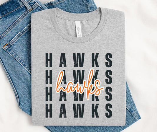 Hawks - Orange/Black (Stacked Distressed Mascots) - DTF