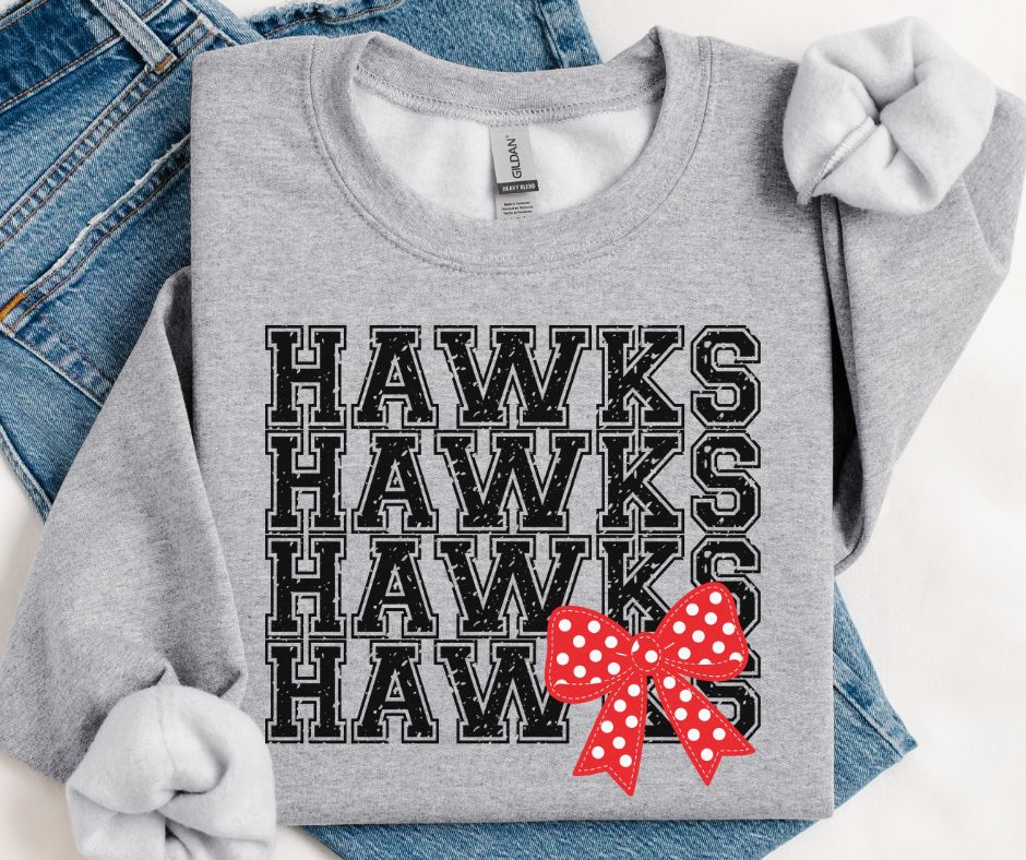 Hawks - Black/Red (Distressed Stacked Mascot Bow) - DTF