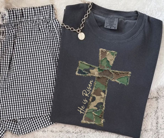 He is Risen Camo Patchwork Cross - DTF