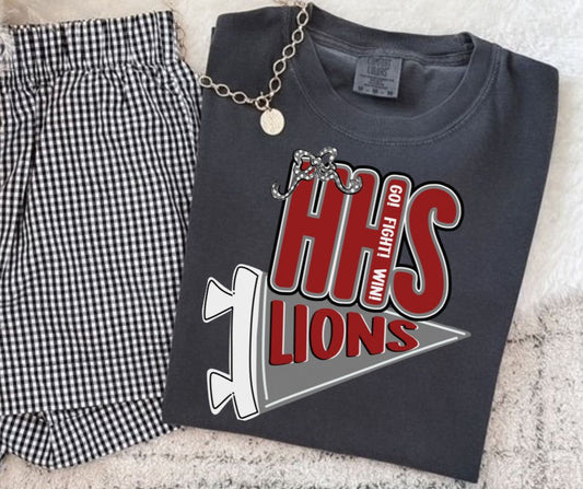 Lions - HHS/Cardinal Red/Gray (Spirit Pennant Mascots) - DTF