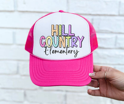 Hill Country Elementary (Colorful Checked School Name) - DTF