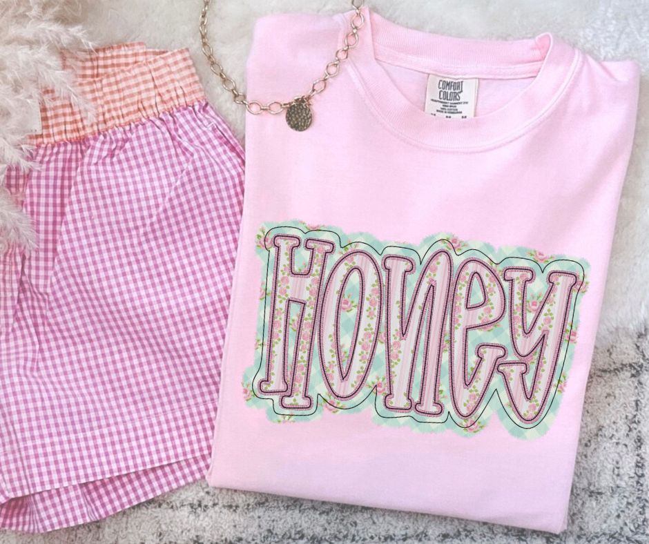 Honey (Floral Check Faux Embroidered) - DTF