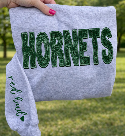 Hornets - Red Bud/Dark Green (Sequins/Embroidery look) - DTF