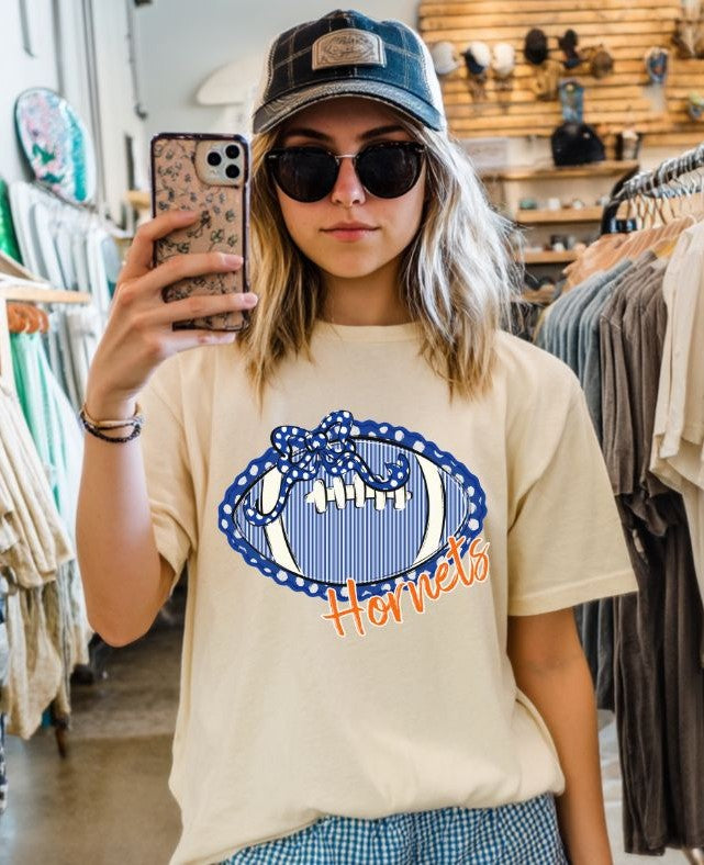 Hornets - Royal Blue/Orange (Prepster Football/Bow Mascot) - DTF