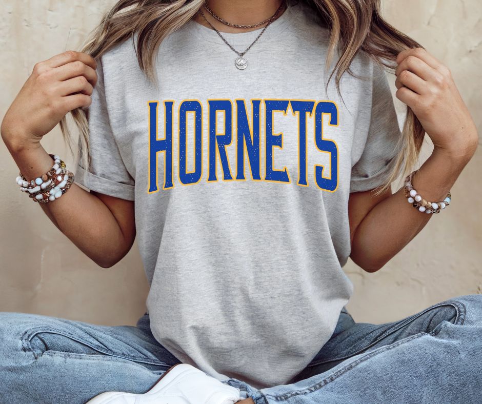 Hornets - Royal Blue/Yellow Gold (Arched Outline Mascot) - DTF