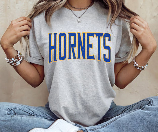Hornets - Royal Blue/Yellow Gold (Arched Outline Mascot) - DTF