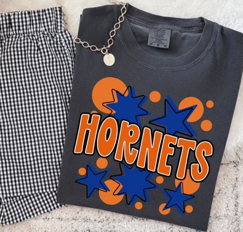 Hornets - Orange/Royal Blue (Bubbles & Stars Mascot) - DTF