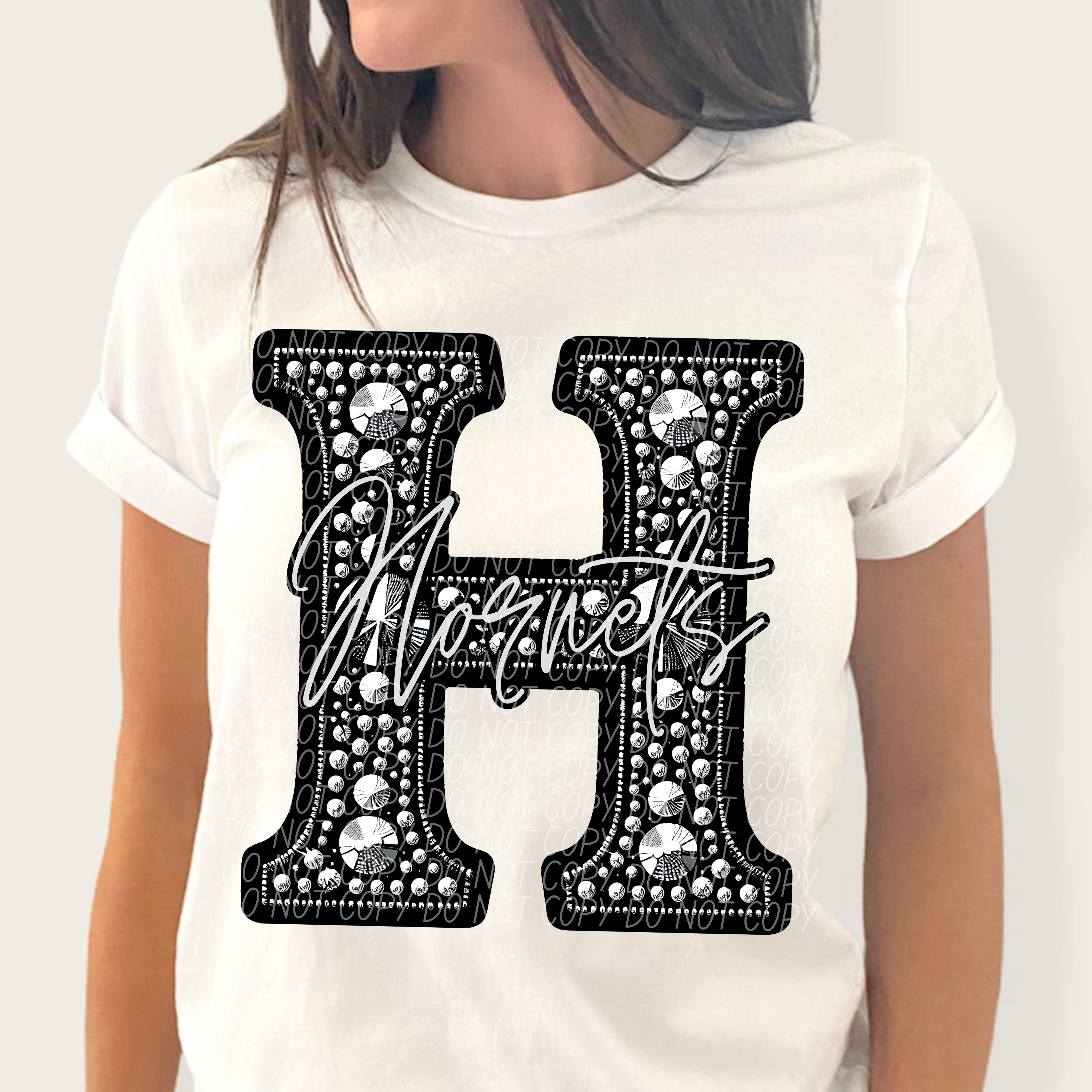 Honets Rhinestone Transfer Hornets (Faux Rhinestone LETTER Mascots) - DTF – BEC Print & Apparel