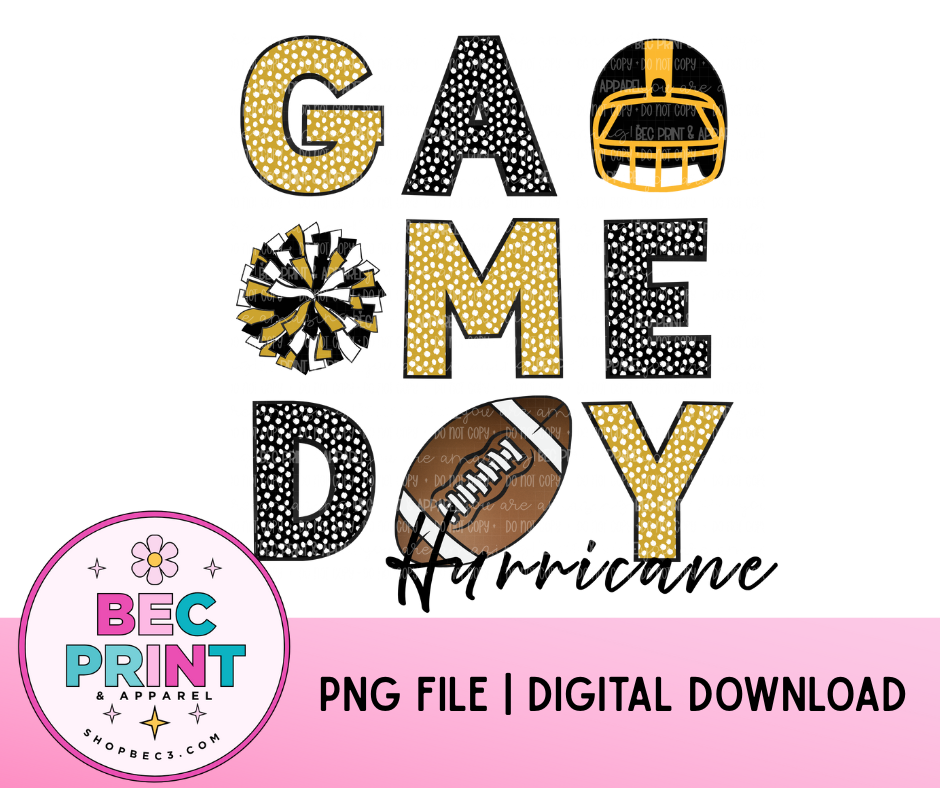 Hurricane - Yellow Gold/Black (Game Day Football Collage) - Design PNG |  Digital Download | PNG file